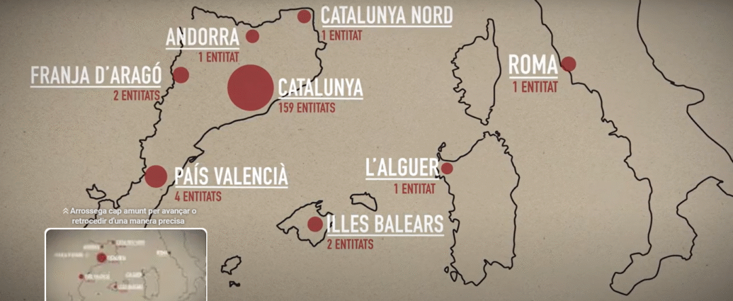 Còpia de pantalla del mapa de diversitat llingüística del Cens d'entitats de foment de la llengua catalana
